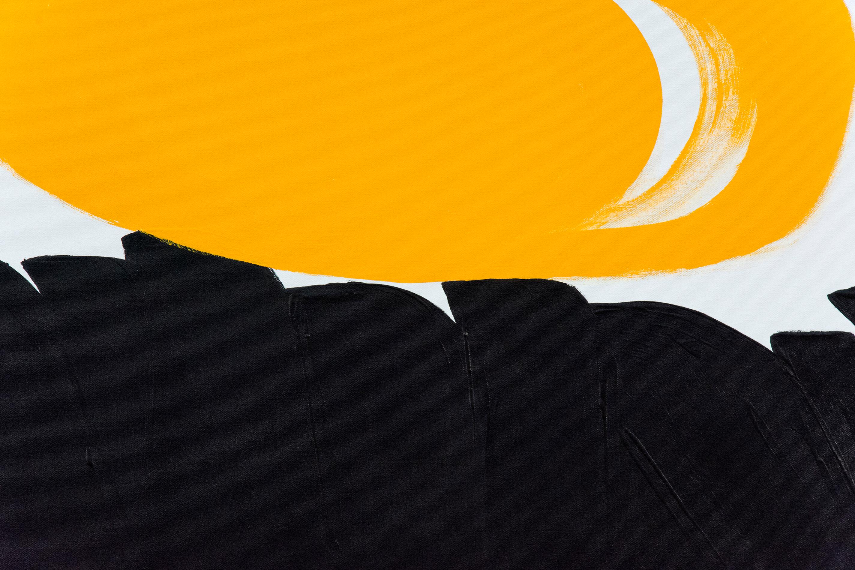 Procession - bold, black, white, yellow, abstract minimalist, acrylic on canvas - Painting by Tim Forbes