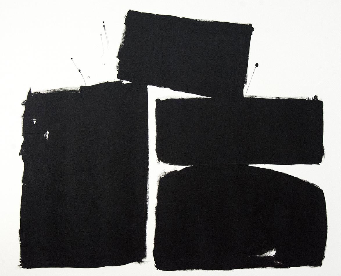 Painterly blocks of midnight black jostle on a white ground in this bold acrylic painting by Tim Forbes. The work is an exploration of spatial tension and tonal contrast.

After completing studies at the Nova Scotia College of Art and Design in