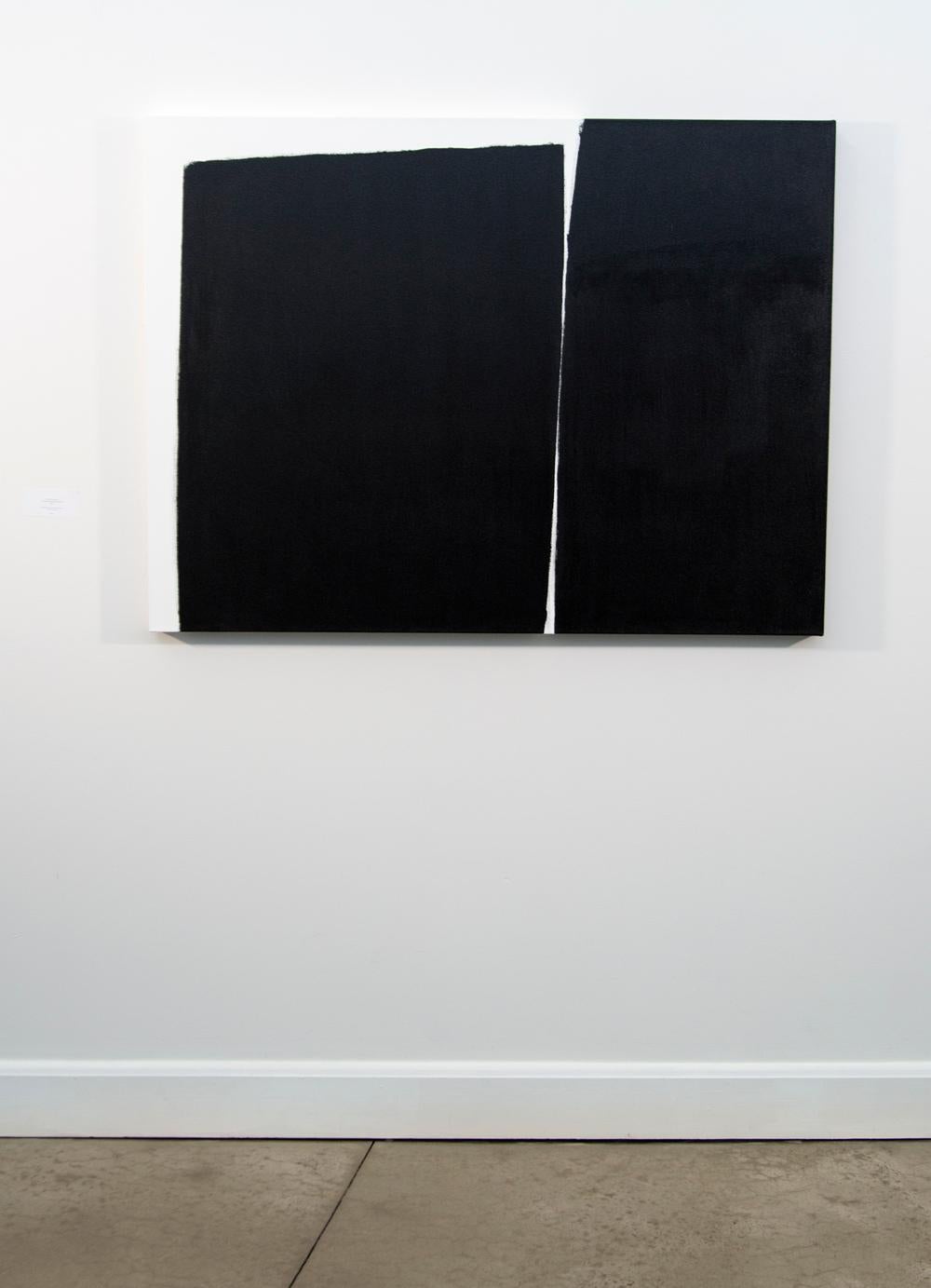 In his bold black and white paintings Canadian abstract artist, Tim Forbes explores gesture, spatial tension and tonal contrast. Several large modular shapes in jet black dominate these two canvases. This is part of a series Forbes created that