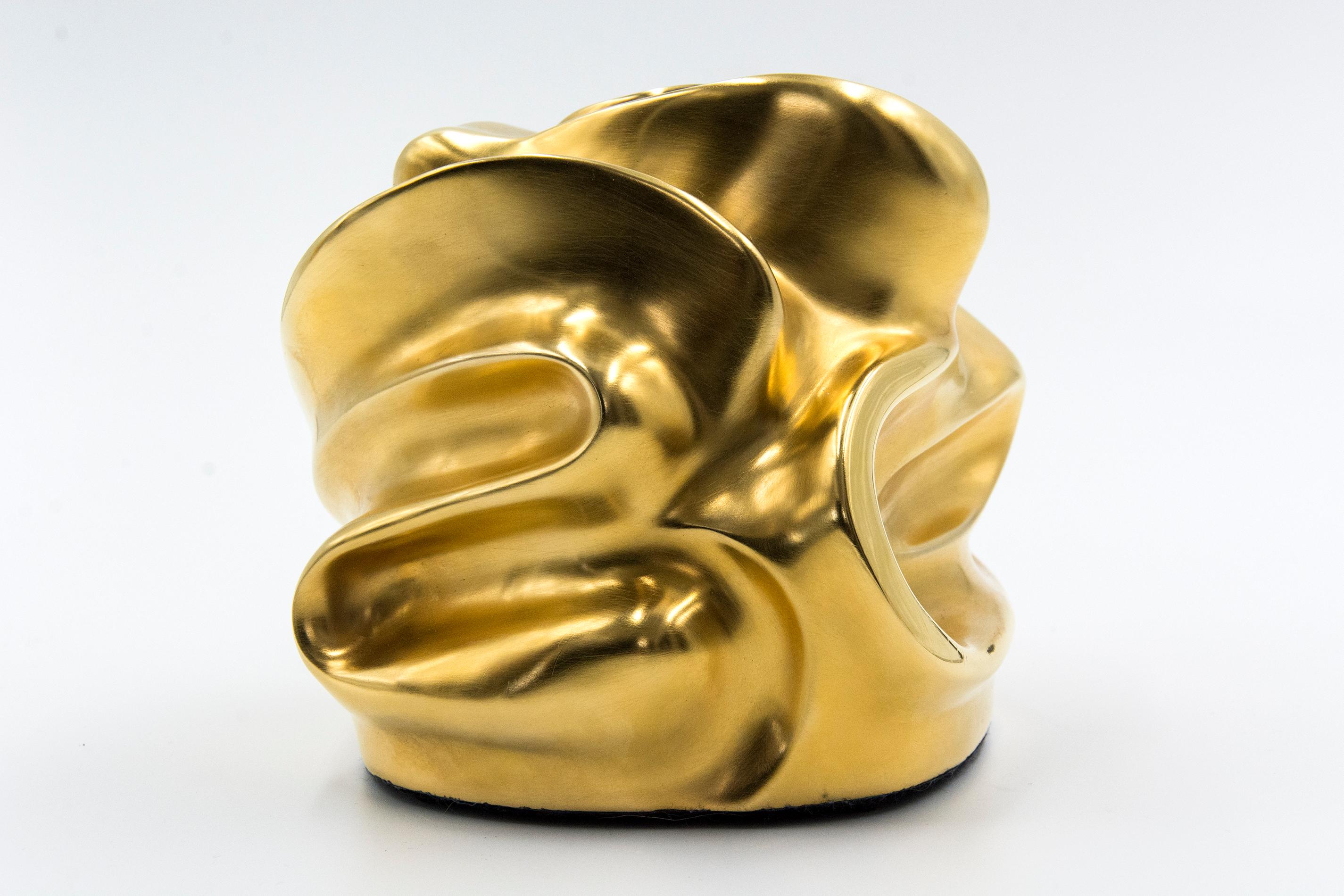 Tim Forbes Abstract Sculpture - Gold Sisters AP - smooth, 24k gold plated, swirling, abstract, bronze sculpture