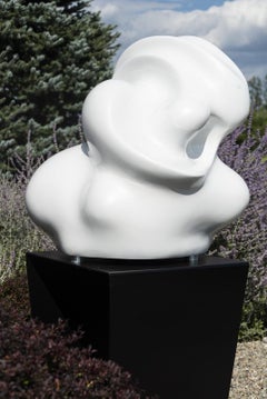 Nude - smooth, white, swirling, gestural abstract, outdoor resin sculpture