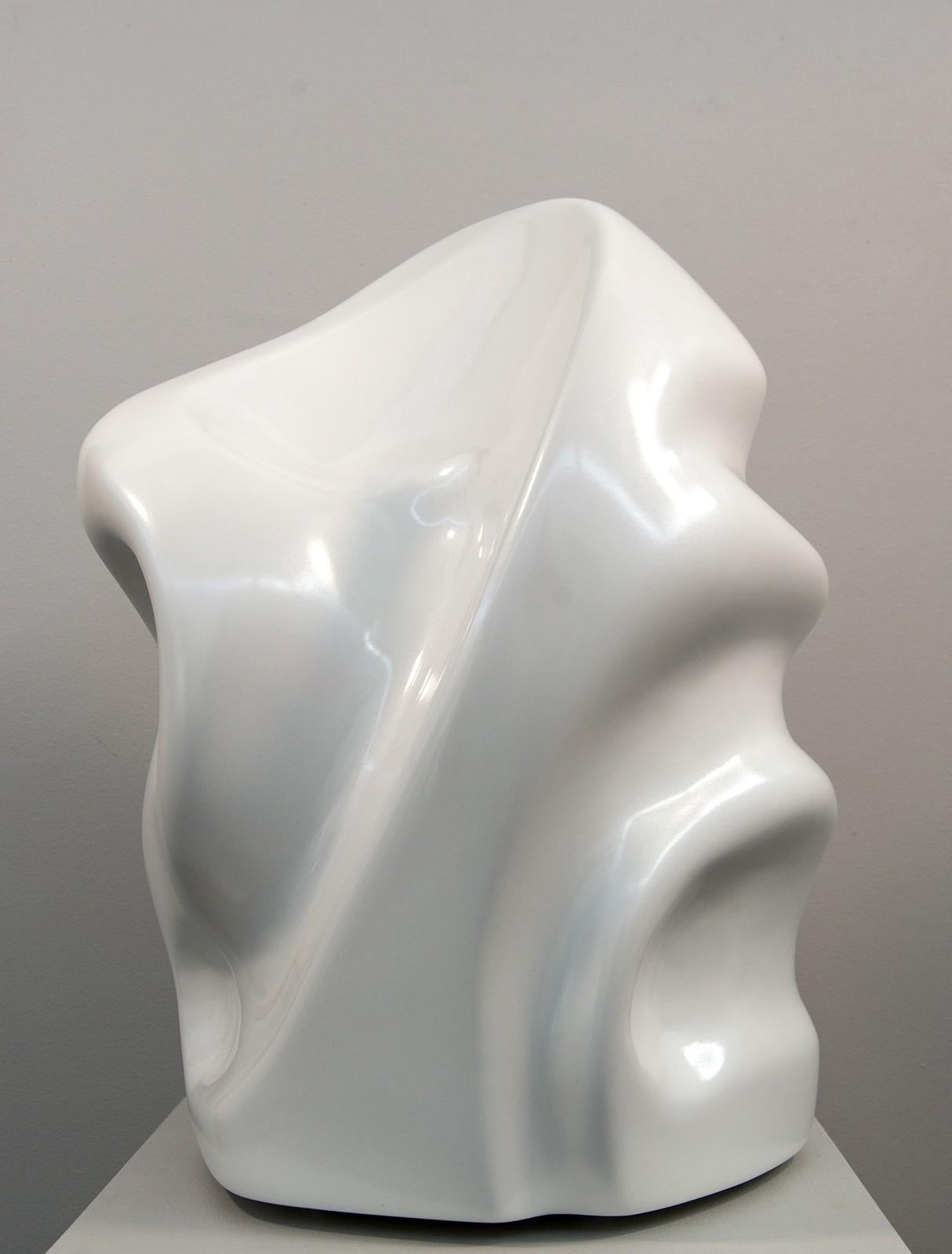 Tim Forbes Abstract Sculpture - Sage AP - white, swirling, gestural abstract, resin sculpture