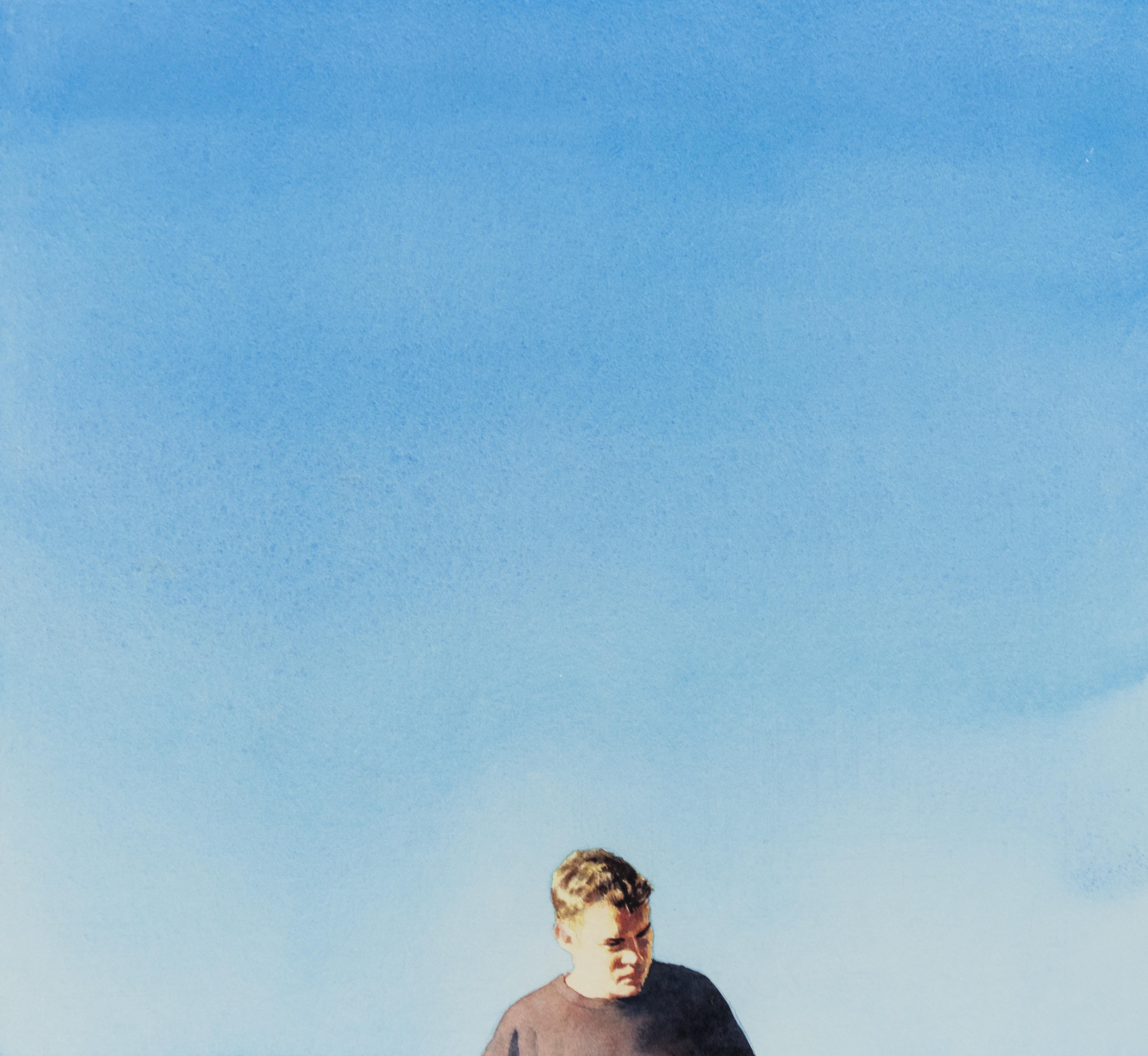 A small scale painting by Tim Gardner of a man's head and torso against a clear blue sky. 

Signed, verso 

Untitled
c. 2001

Watercolor on paper

11 x 11 inches



