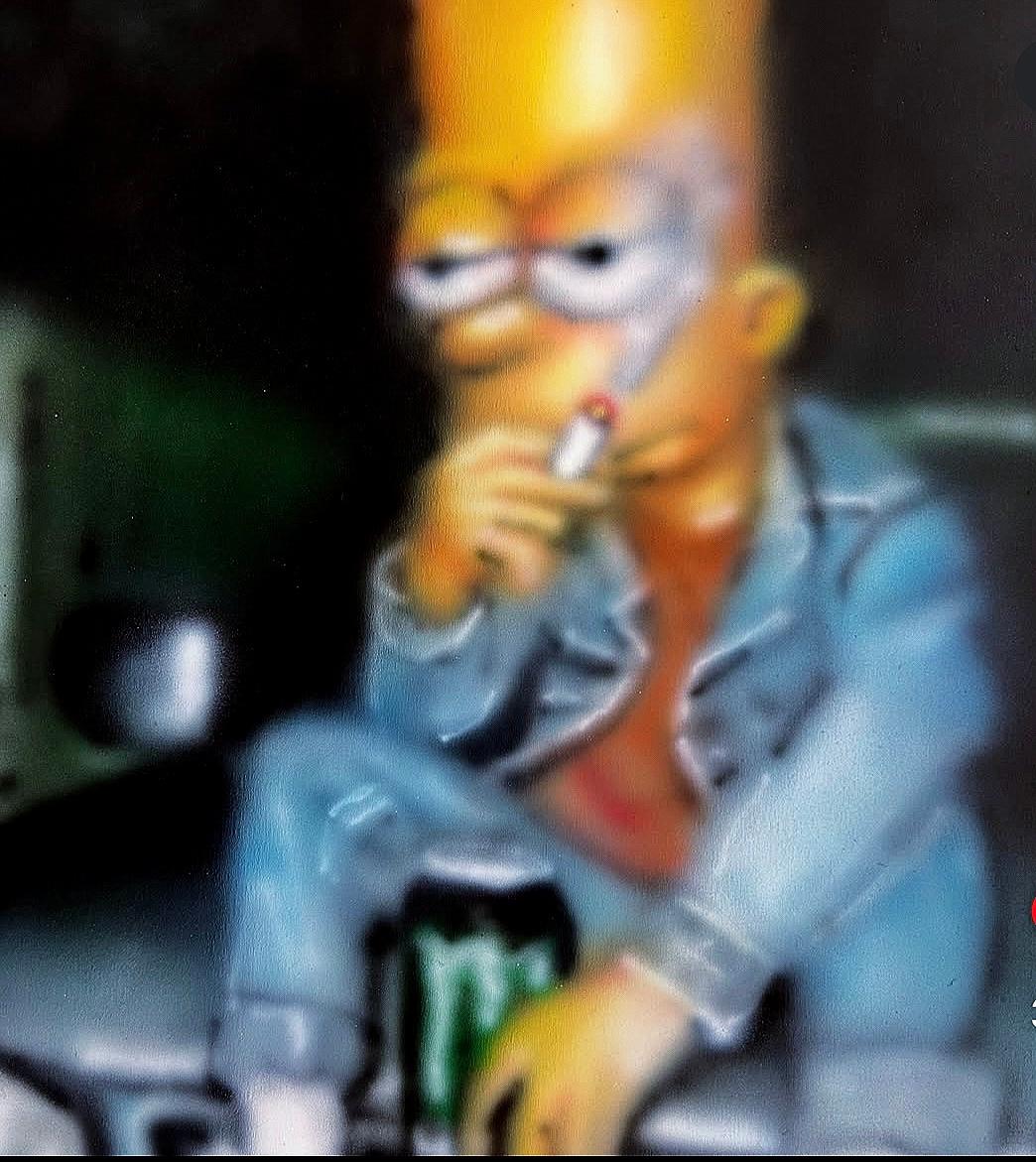 Contemporary pop art Bart Simpson airbrush street canvas interior painting - Painting by Tim Gatenby