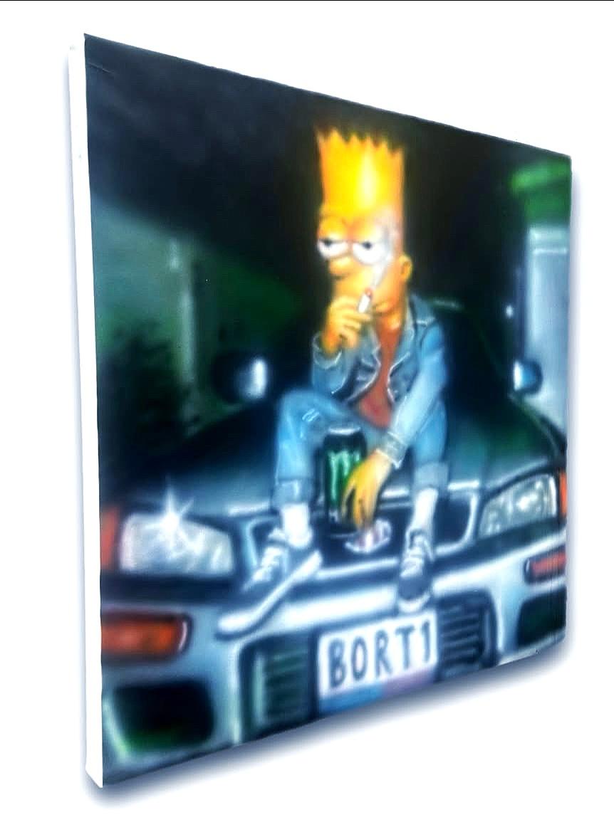 Contemporary pop art Bart Simpson airbrush street canvas interior painting - Pop Art Painting by Tim Gatenby
