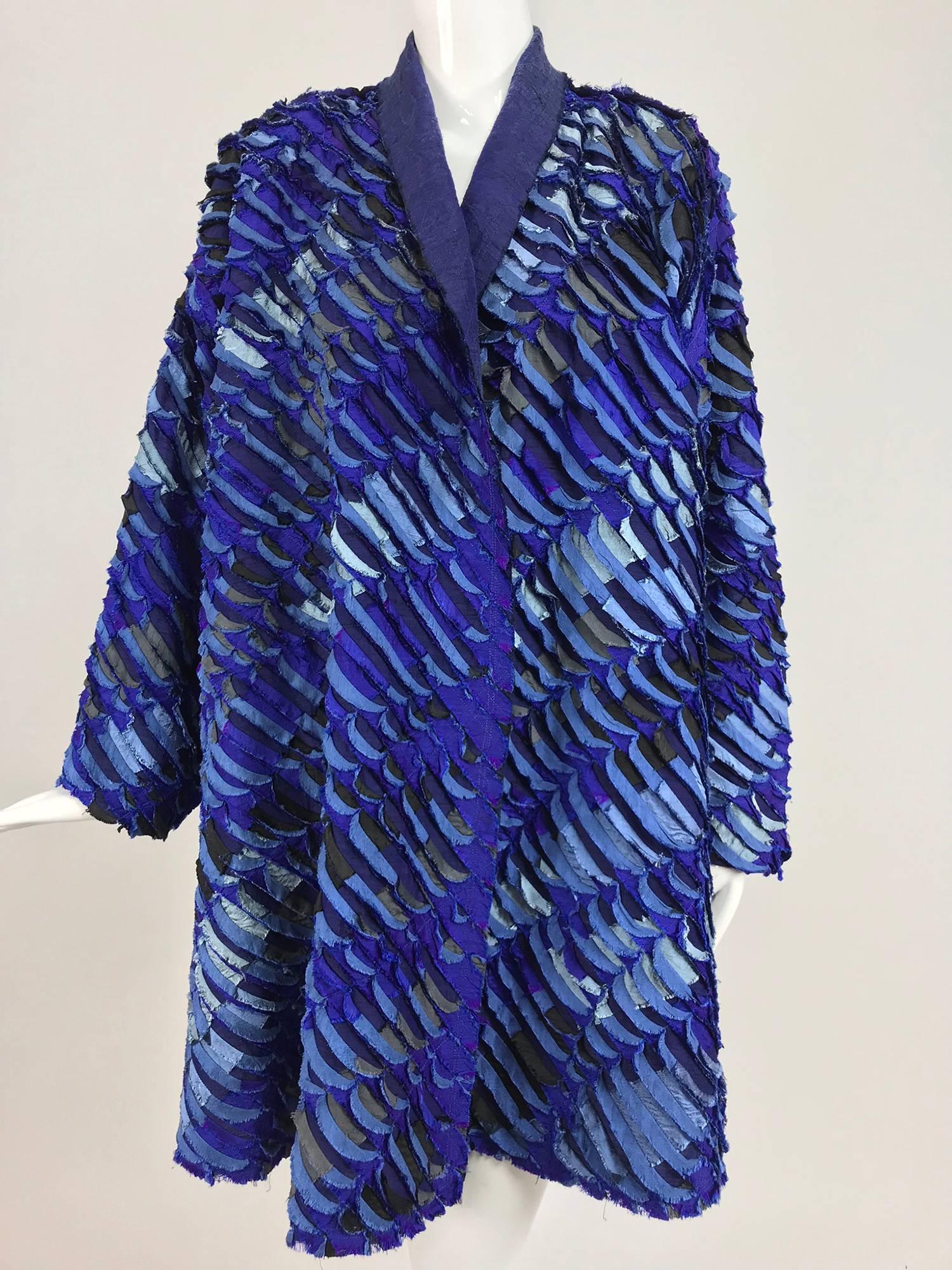 Tim Harding Art to Wear French Blue raw silk swing coat  3