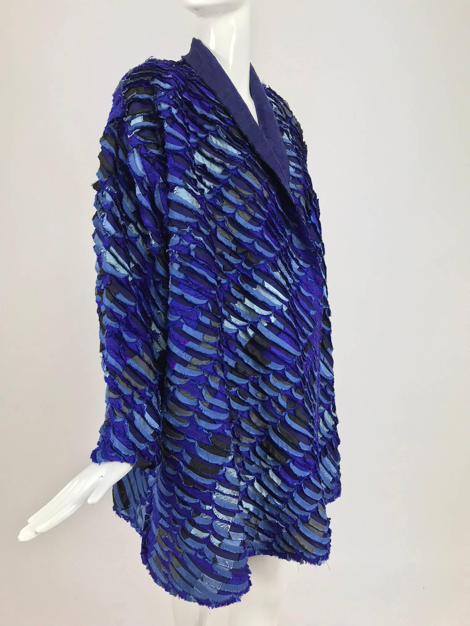 Tim Harding Art to Wear French Blue raw silk swing coat...Tim Harding is a highly regarded and award winning textile artist his work can be found in the collection of many museums, corporations including The Smithsonian American Art Museum-Renwick