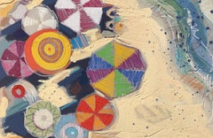 "Mini Shade no. 15" Oil painting of colorful umbrellas on the beach from above