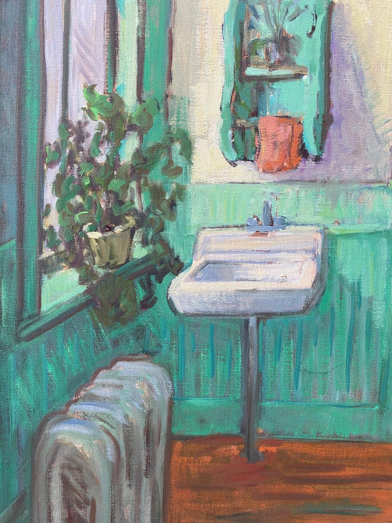 An oil painting of a a hallway interior. 