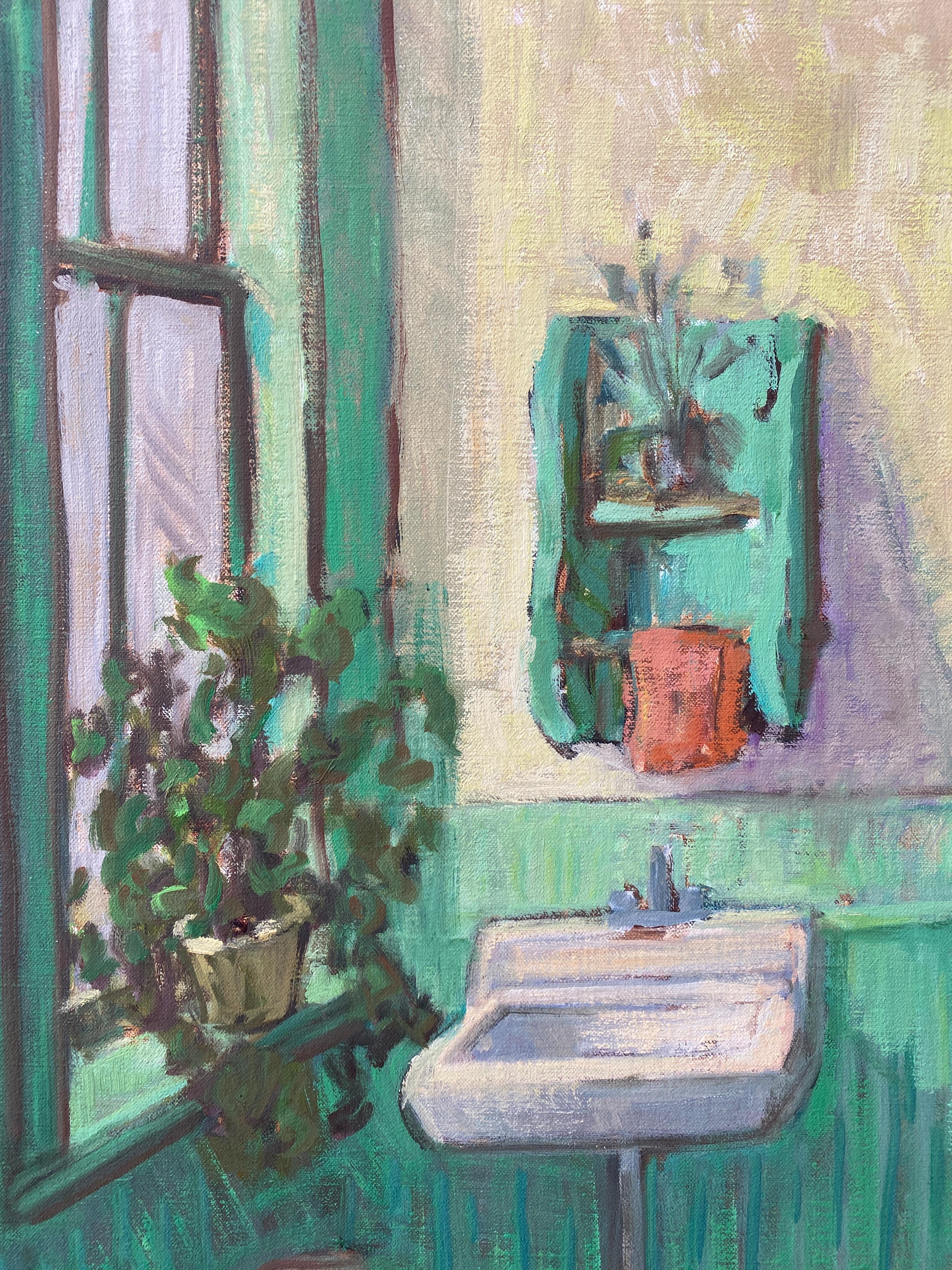 Hallway in Green - Gray Still-Life Painting by Tim McGuire