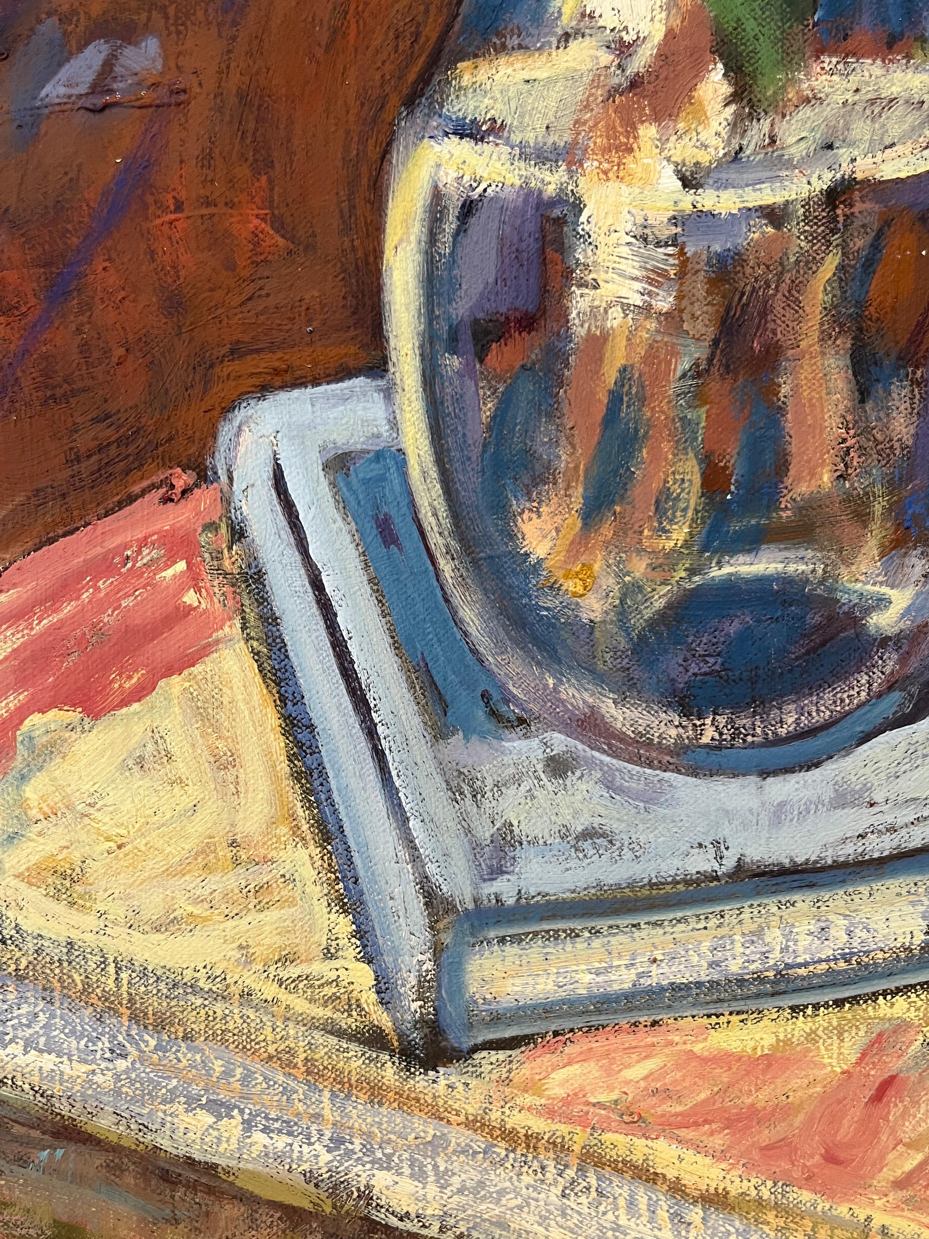 Flieder und Bücher und Tee – Painting von Tim McGuire