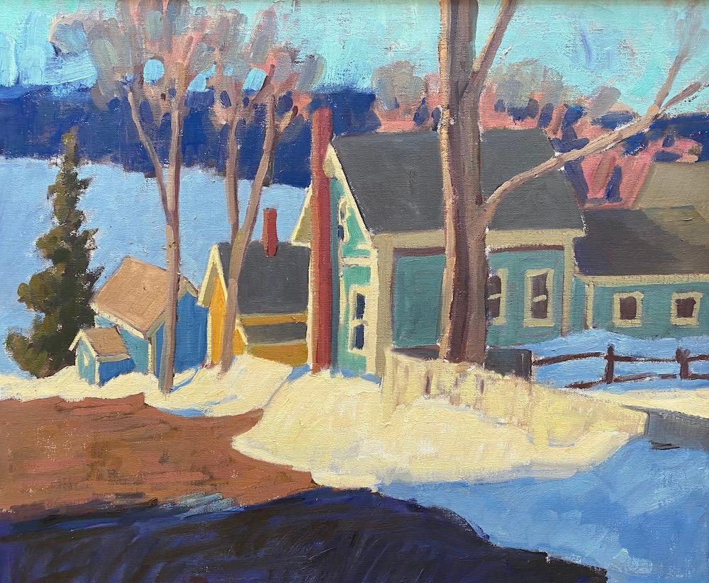 Tim McGuire Still-Life Painting - Snow Melt Vermont Village