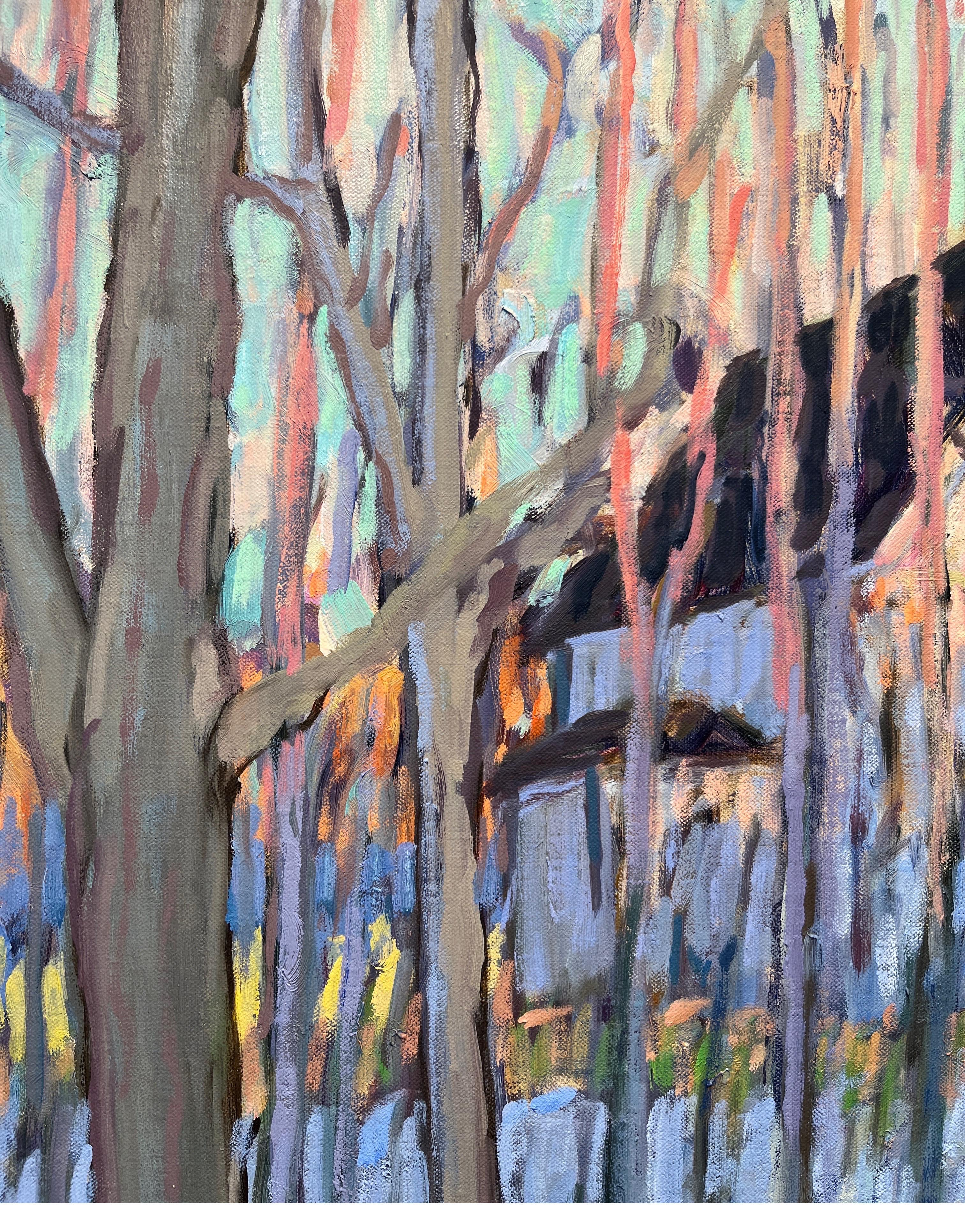 Sun House Creek, is a large, original oil painting on linen canvas by established artist, Tim McGuire.

To stand before one of Tim McGuire‘s works is to be immersed in a world of colorful energy and vibrant joy. Common objects sing with lively