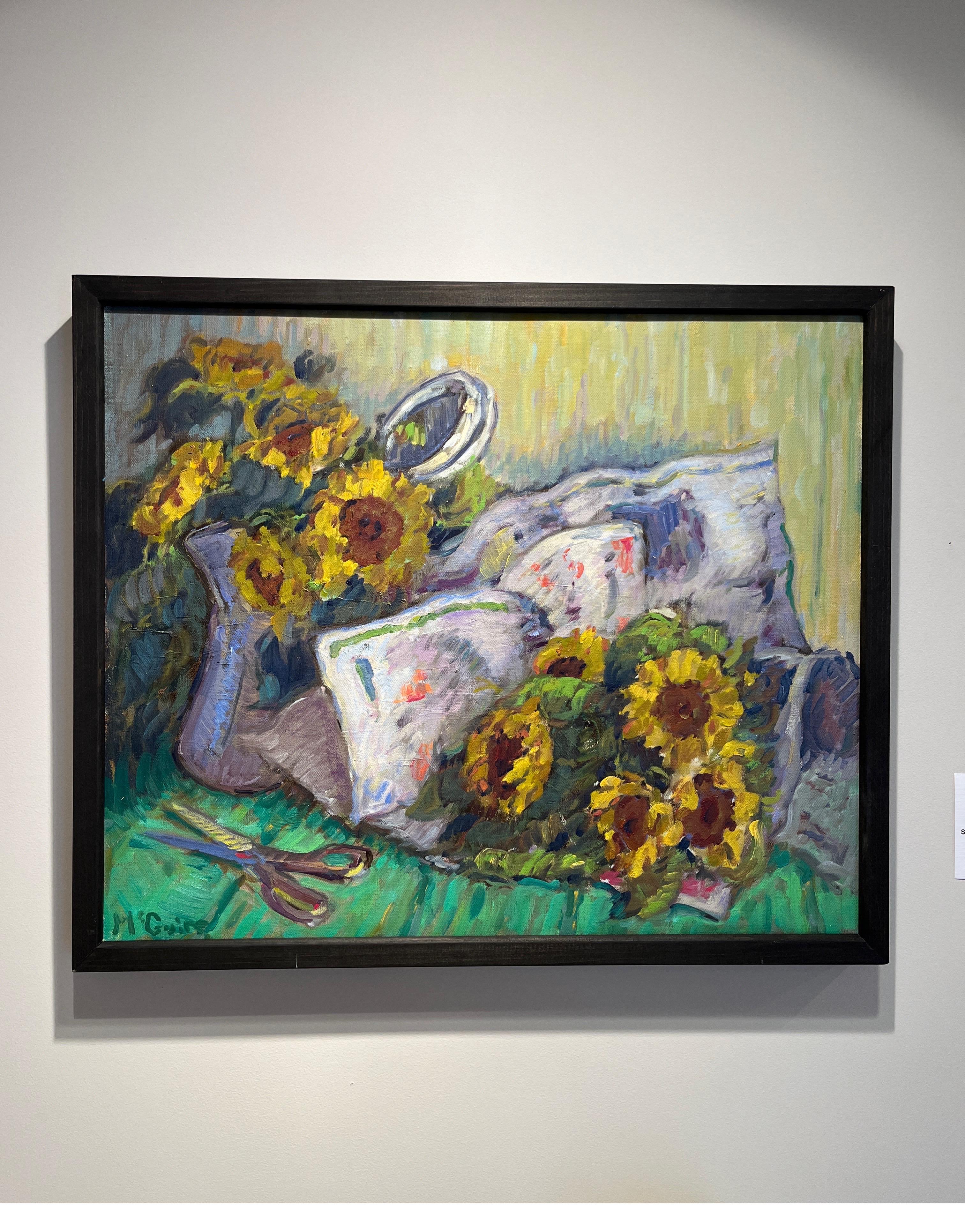Sunflowers & Morning News - Painting by Tim McGuire