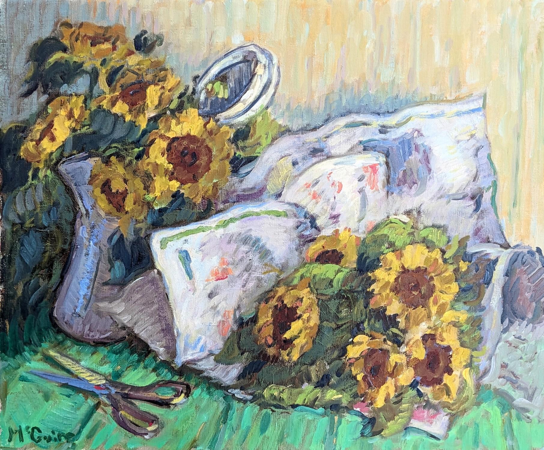 Tim McGuire Still-Life Painting - Sunflowers & Morning News