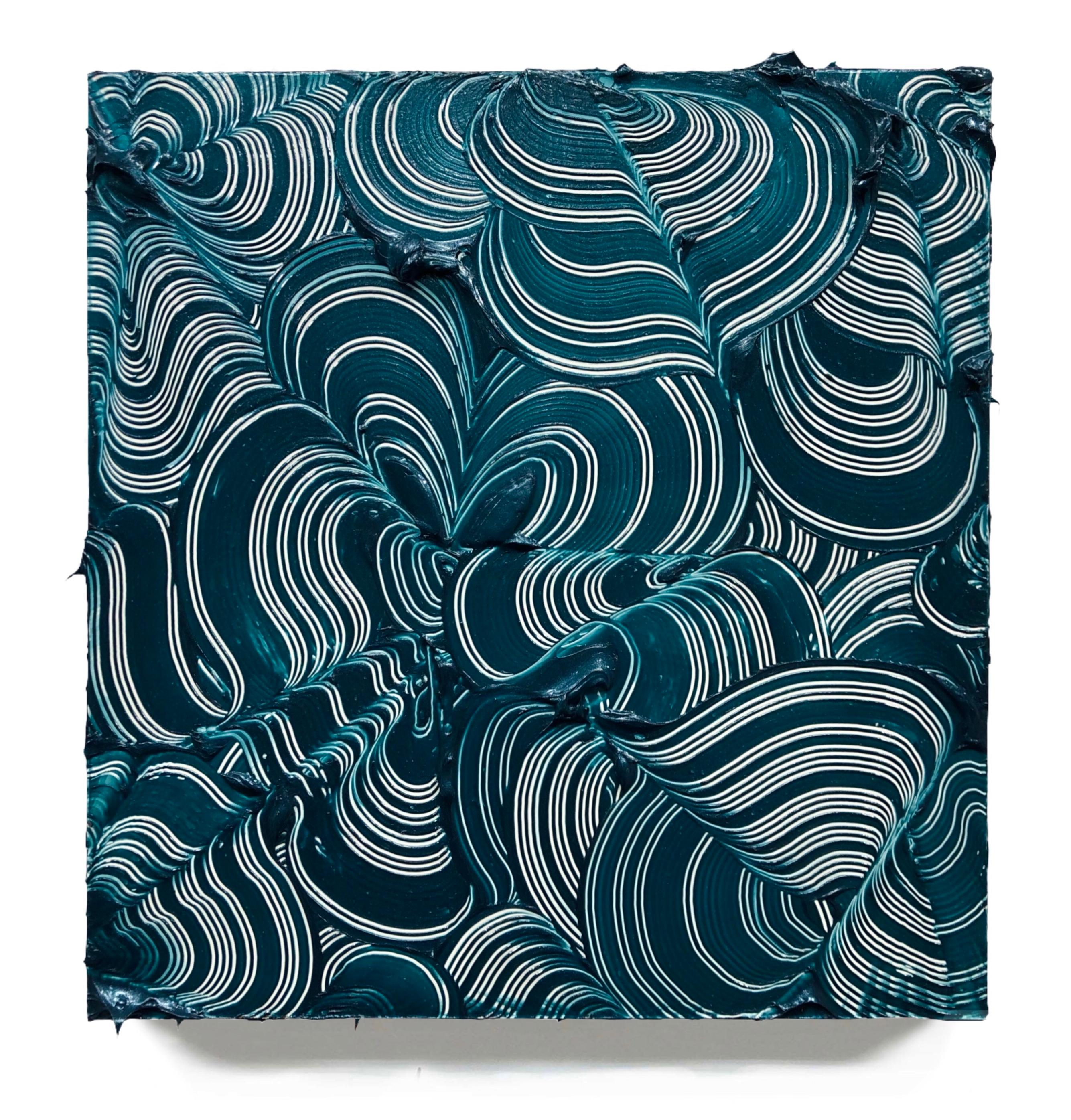 "Allomorphic I" Sculptural Abstract Painting -Teal, aqua, green, blue, white - Mixed Media Art by Tim Nikiforuk