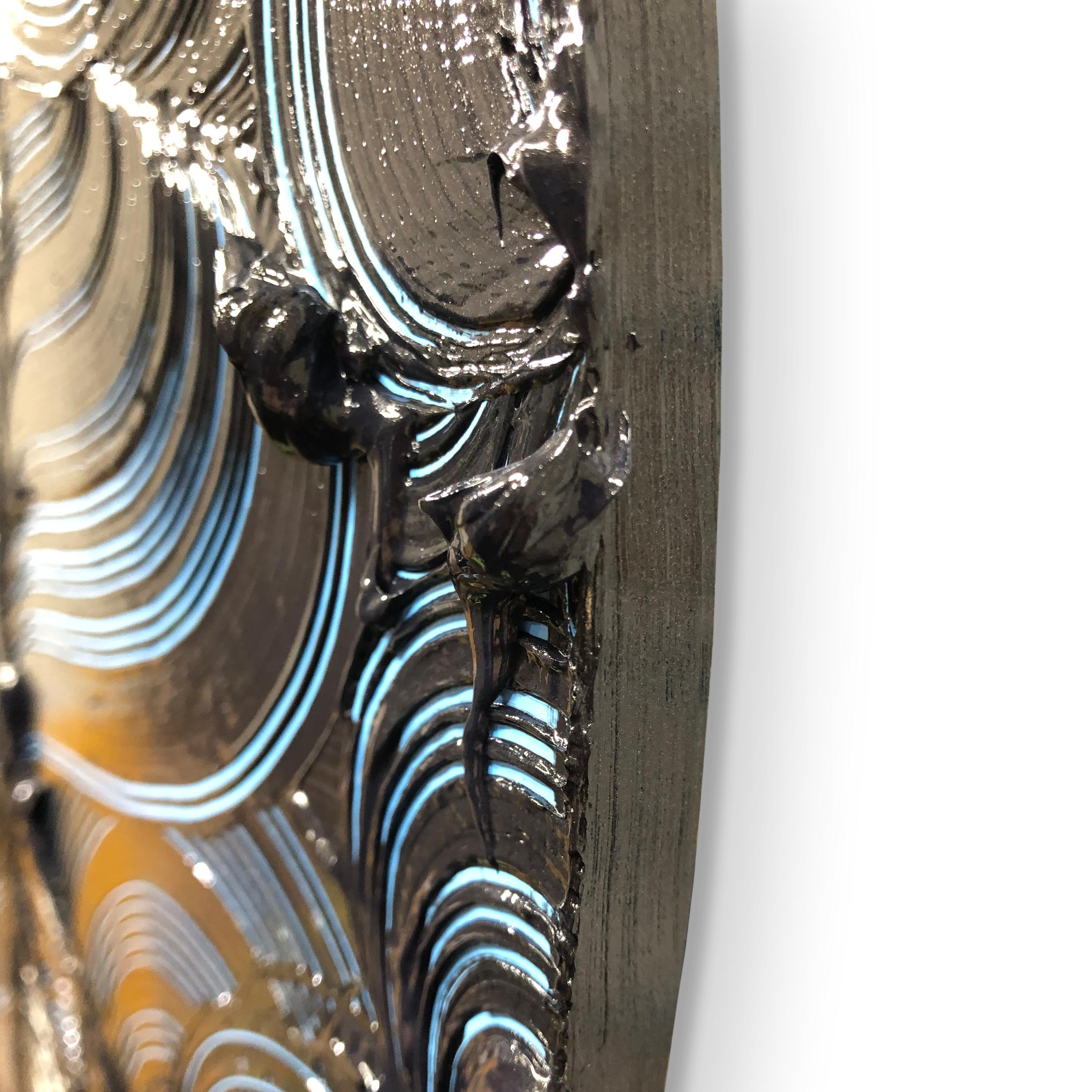 Bruhel Point - Textured contemporary painting, colorful blue, round format - Abstract Sculpture by Tim Nikiforuk