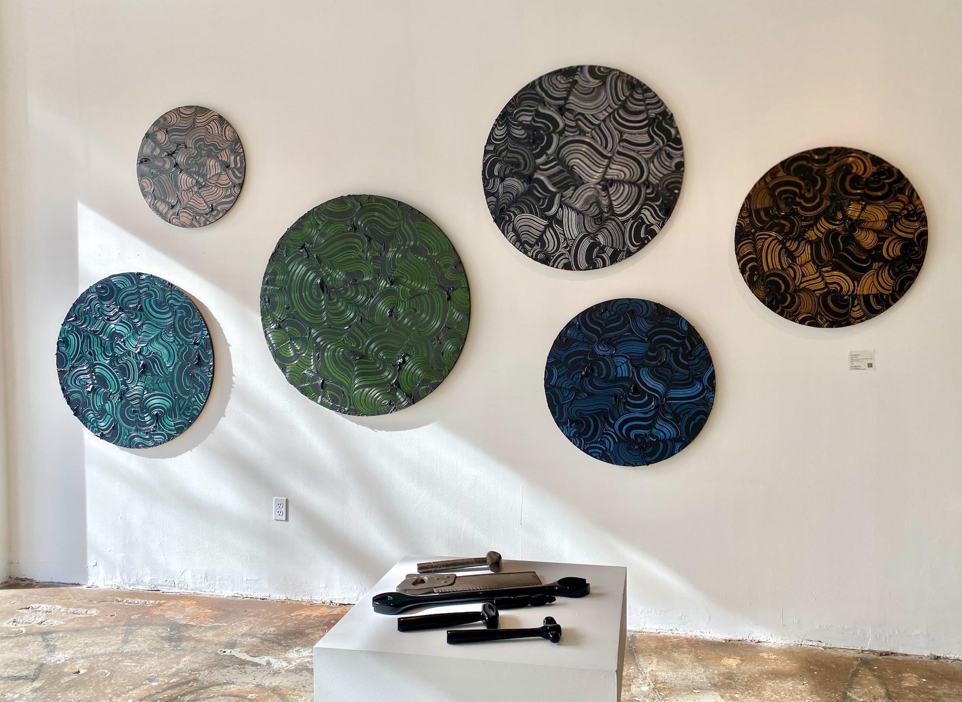 Purisima Point  - textured contemporary painting, colorful strokes, round format For Sale 5