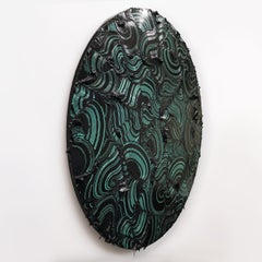 Purisima Point  - textured contemporary painting, colorful strokes, round format