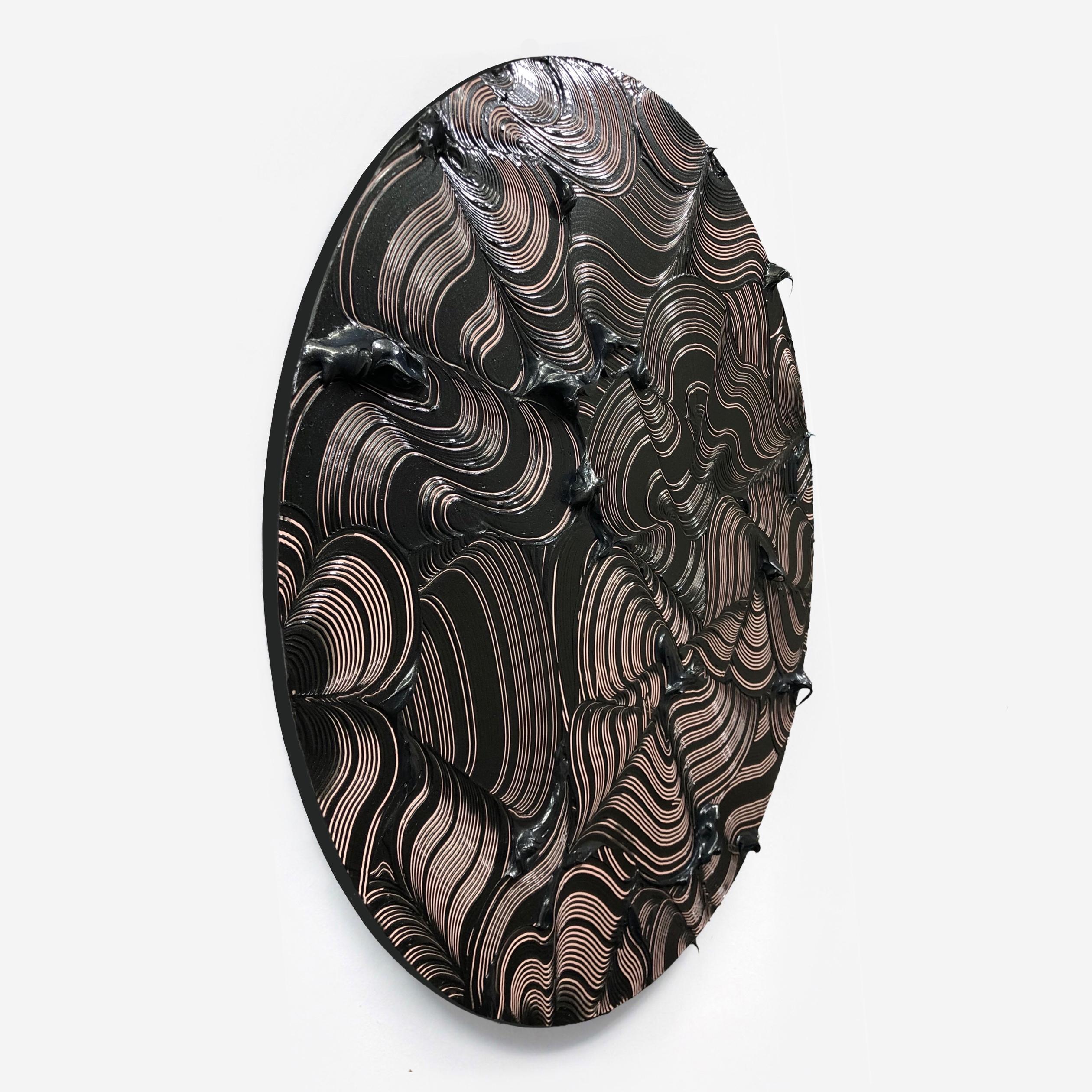 Soda Springs - Textured contemporary painting, colorful strokes, round format - Sculpture by Tim Nikiforuk
