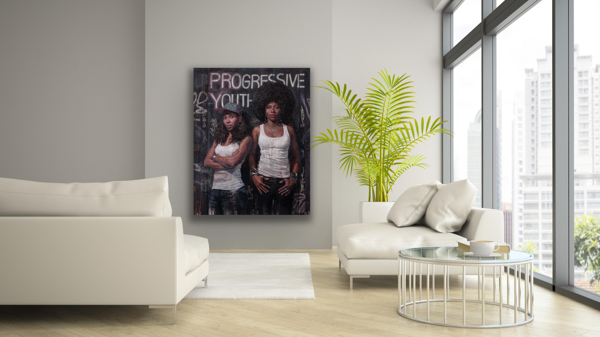 Progressive Jugend - zeitgenössische afroamerikanische figurative Malerei im Angebot 3