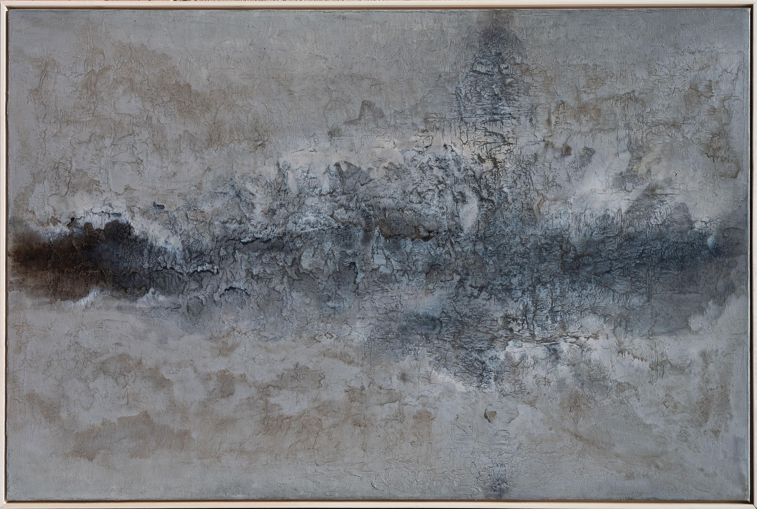 Tim Owen Abstract Painting - Beneath the Pale Veil, Acrylic on Canvas, Contemporary, Framed, 49x31"