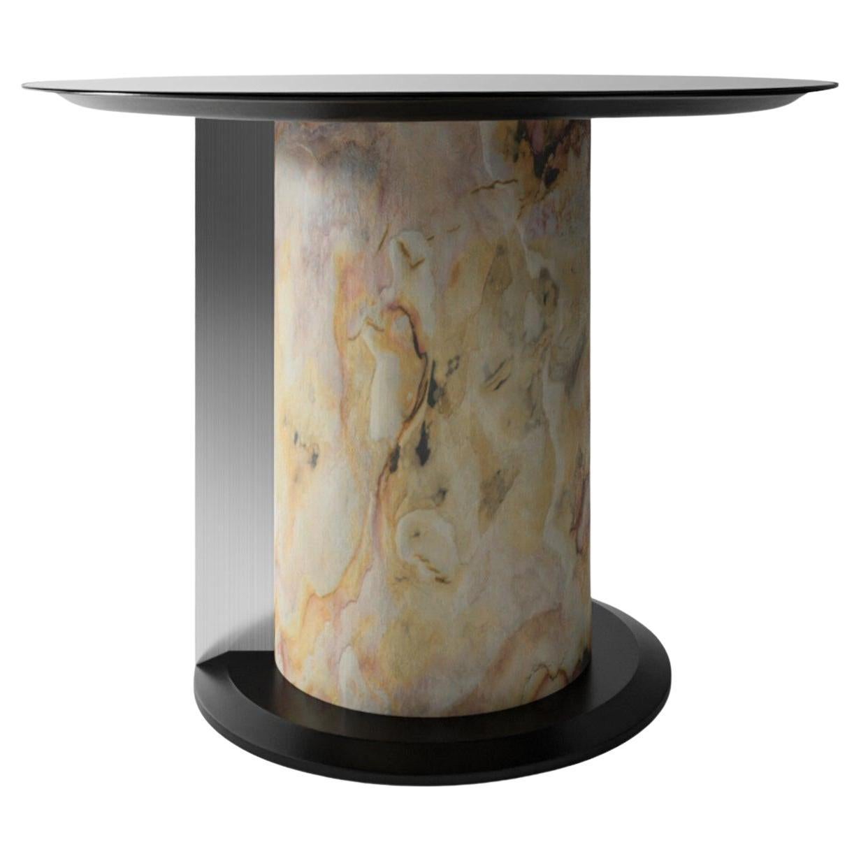 Tim Table de salle à manger ronde en verre noir et marbre raffiné