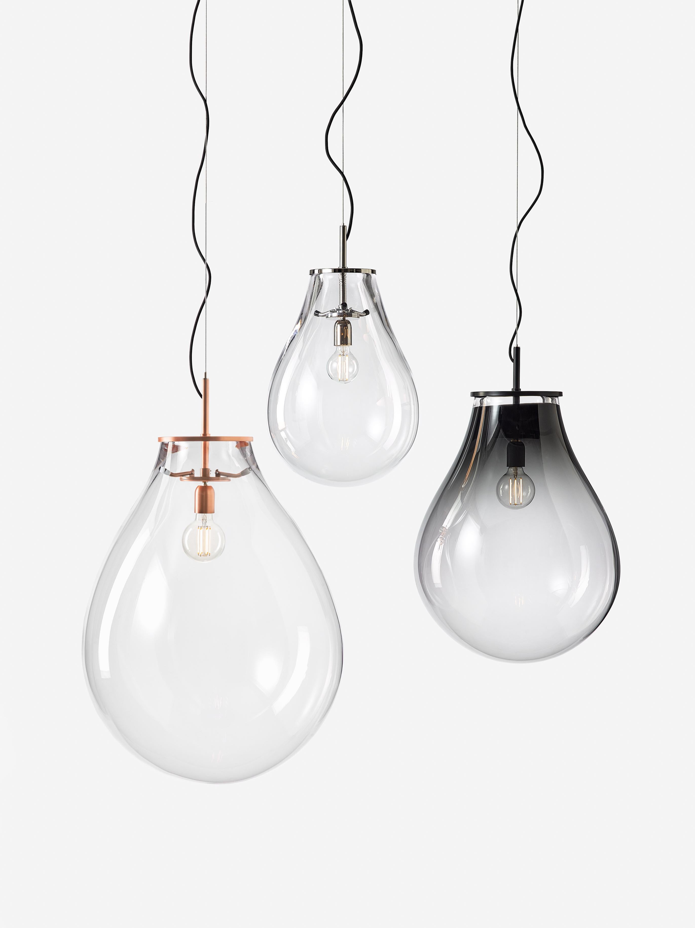 Hand-Crafted TIM small pendant - Clear Czech glass with Polished Copper finishes (US Version) For Sale