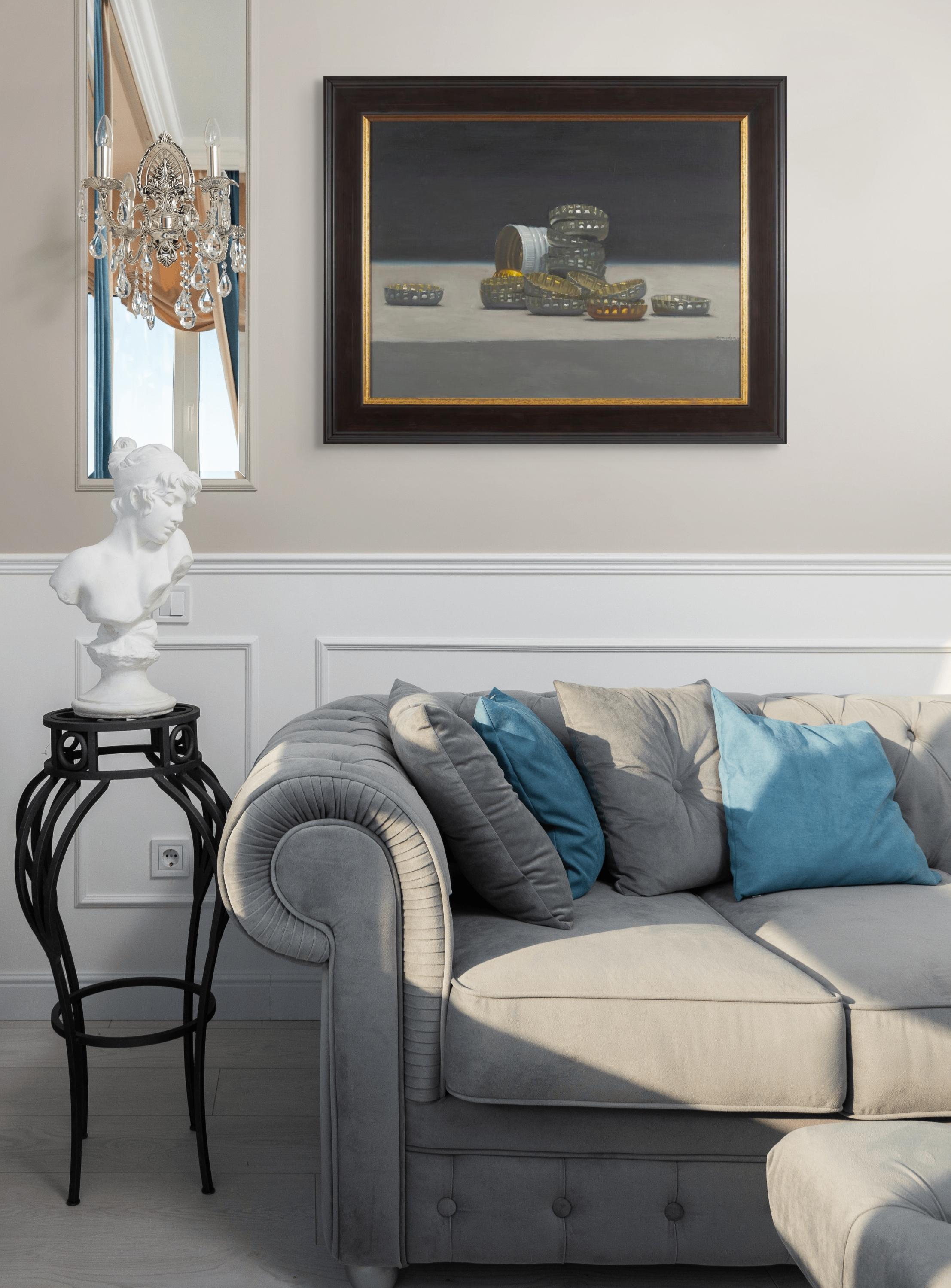 Bitcoins - Noir Still-Life Painting par Tim Snowdon