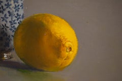 Japanese cup with lemon, original still life oil painting by Tim Snowdon
