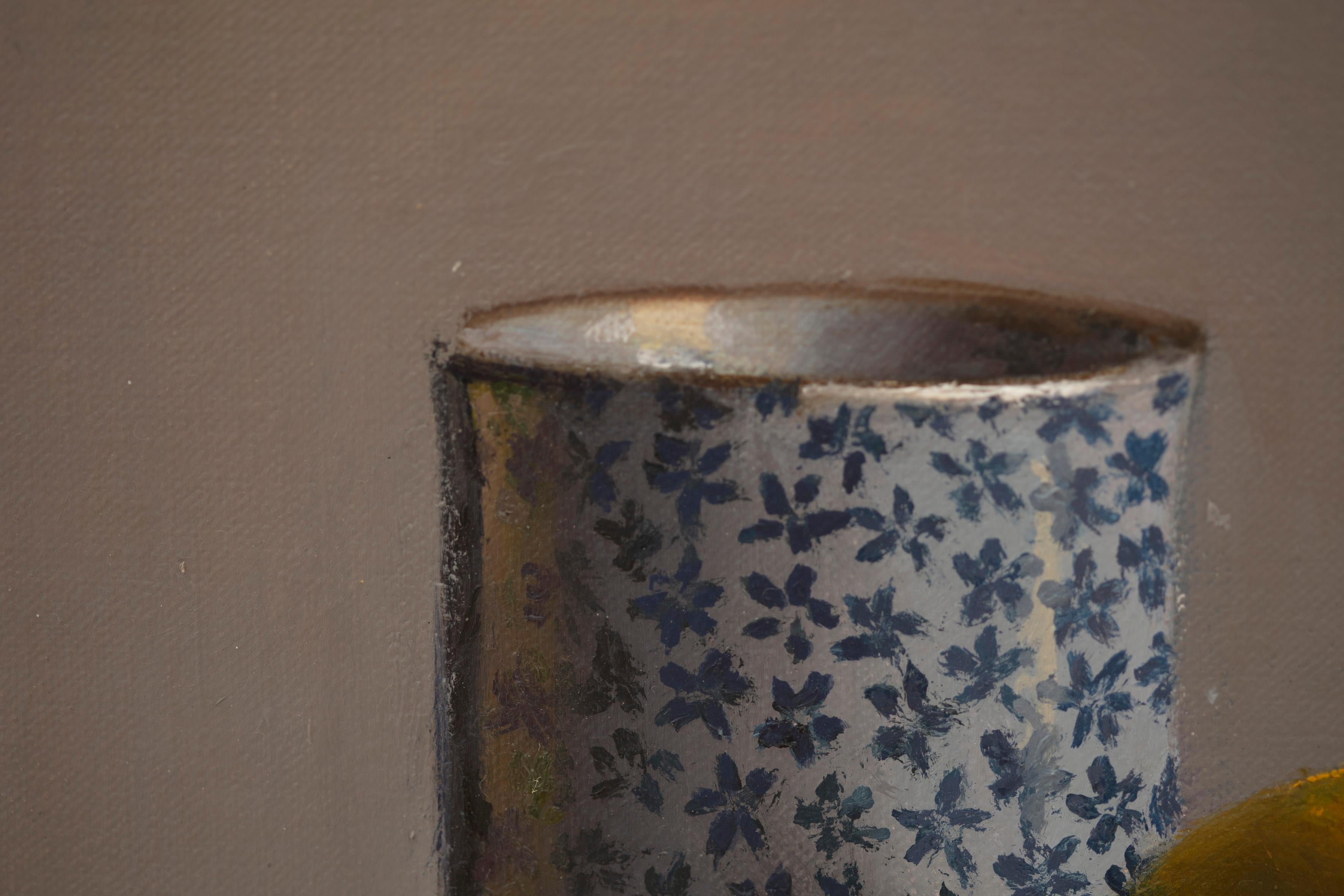 Japanese cup with lemon, original still life oil painting by Tim Snowdon For Sale 3