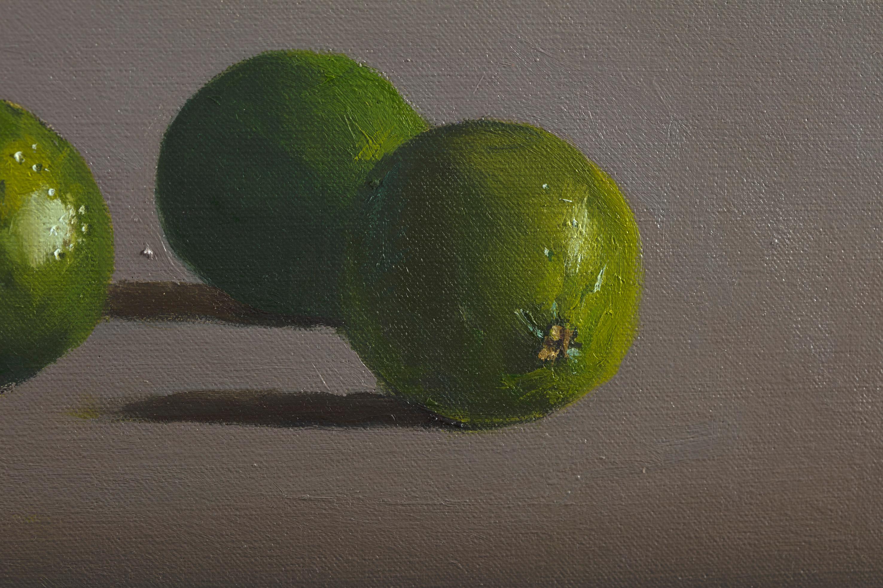 Japanese cup with limes, still life painting by Tim Snowdon For Sale 2