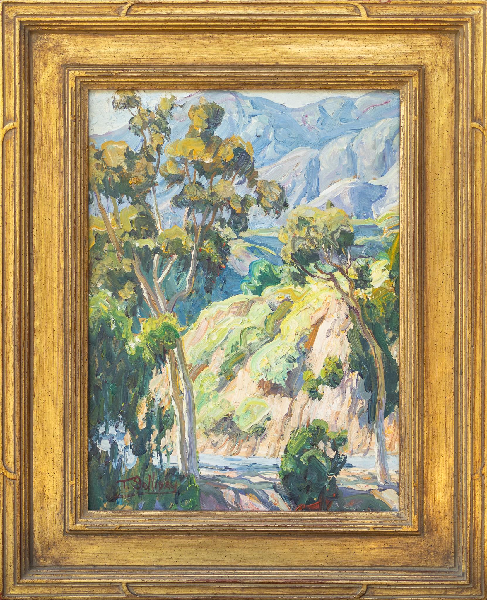 Scène de paysage colline avec arbres d'eucalyptus de Californie - Painting de Tim Solliday