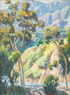 Scène de paysage colline avec arbres d'eucalyptus de Californie