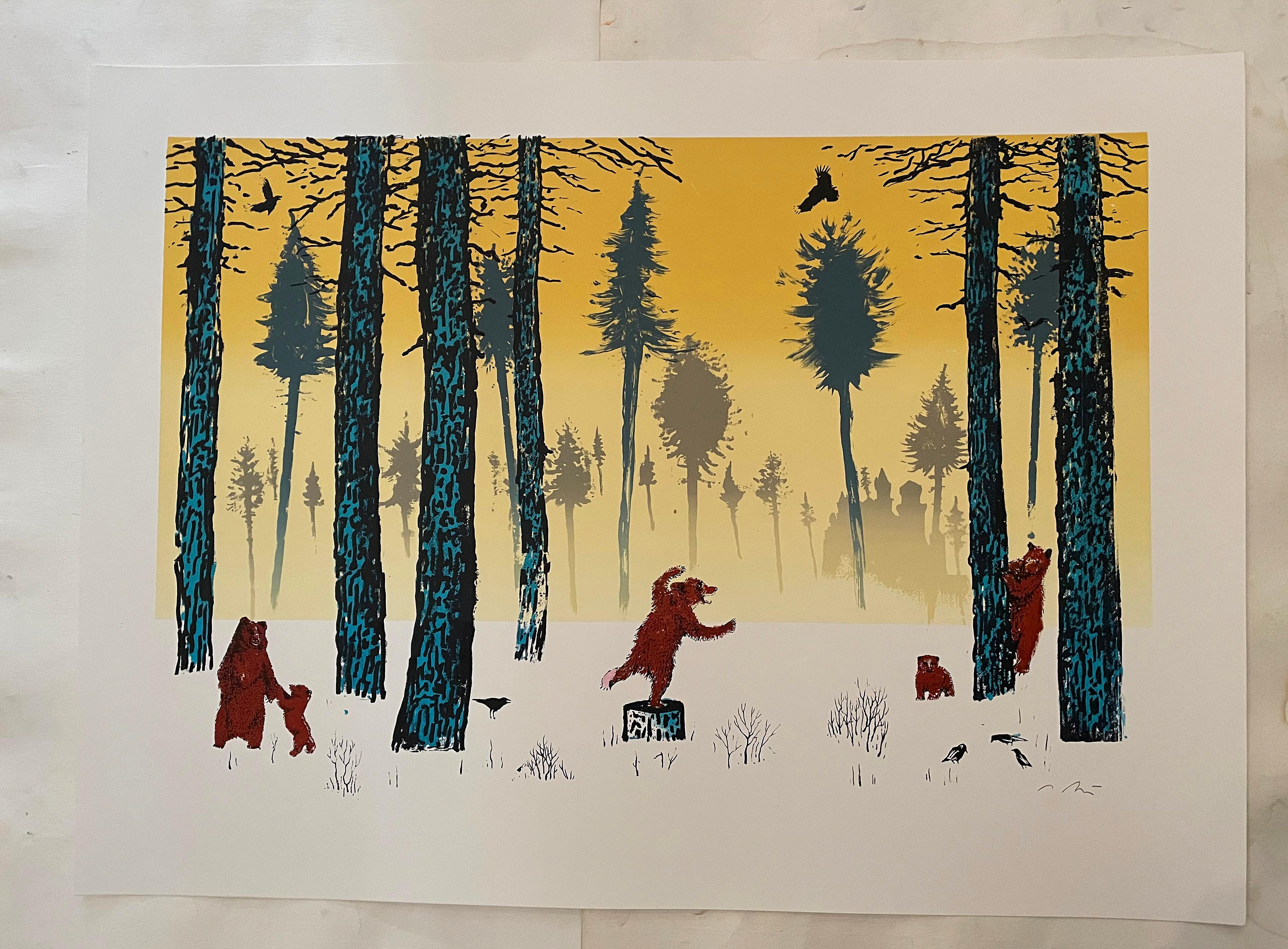 Juego de invierno cuadro original, cuadro paisaje, contemporáneo, naturaleza, animal en venta 1