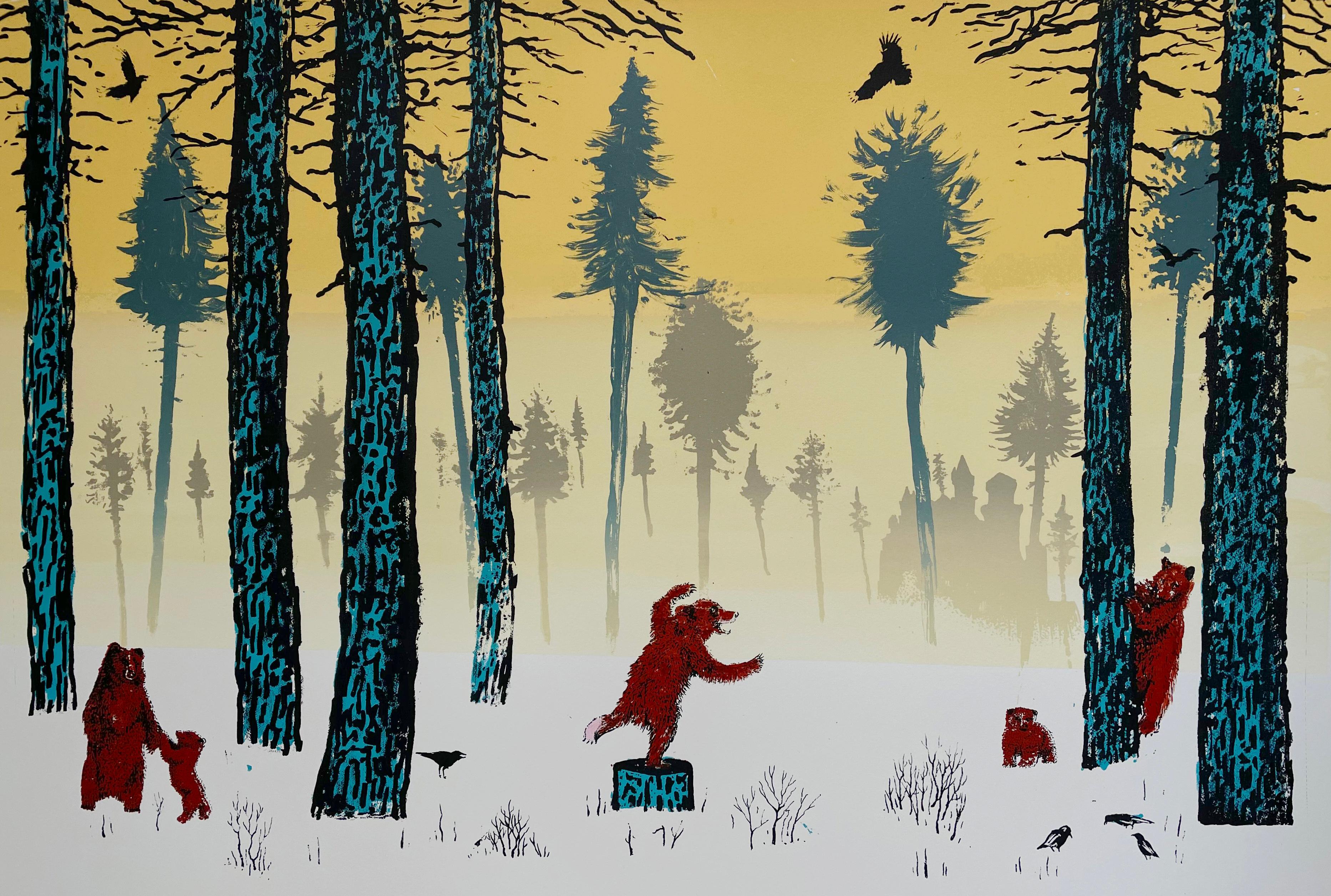 Landscape Painting de Tim Southall - Juego de invierno cuadro original, cuadro paisaje, contemporáneo, naturaleza, animal