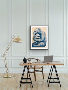 Bear Hugs (Blue), Silkscreen Print, Animal art, Limited edition, Affordable art