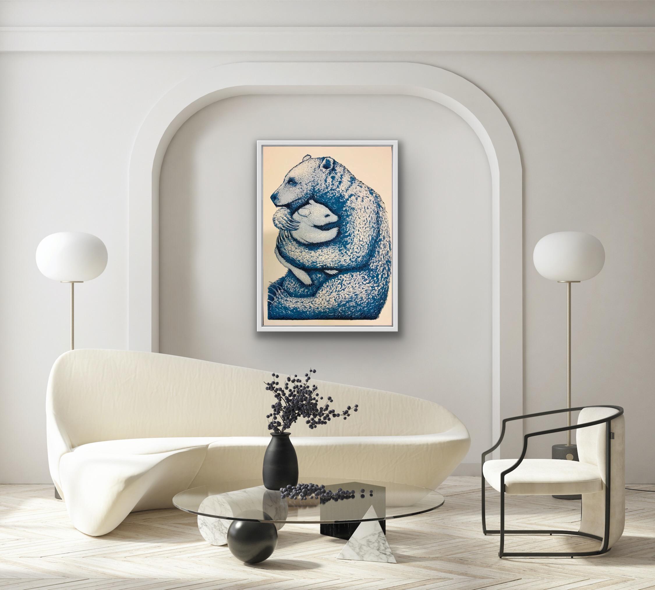 Bear Hugs (Blue), Silkscreen Print, Animal art, Limited edition, Affordable art For Sale 1