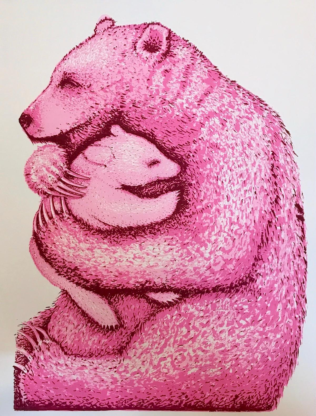 Bear Hugs (Hot Pink and Blue) Diptych - Contemporary Print by Tim Southall