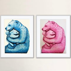 Bear Hugs (Hot Pink and Blue) Diptych