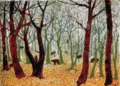 Bears in the Woods, impression d'art, chiens, animaux, folklore, art bleu abordable