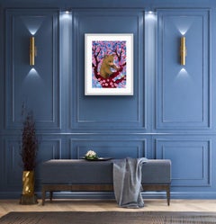 Cube à ours en forme de fleur de cerisier, imprimé impressionniste fait à la main, art animalier