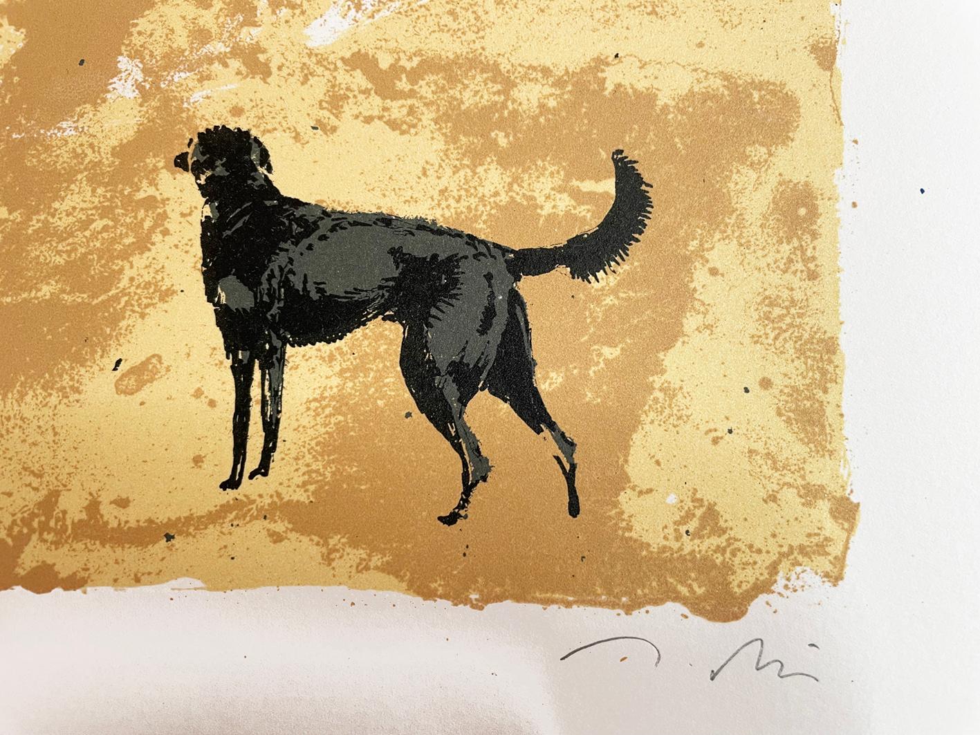 Dogs on a Beach, Kunstdruck, Hunde, Tiere, Volkskunst, Blau Affordable Art (Beige), Landscape Print, von Tim Southall