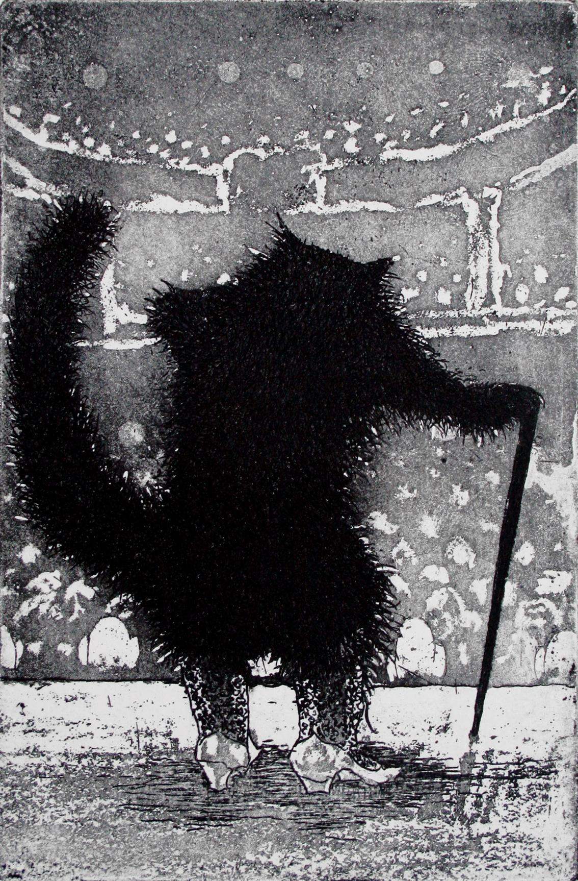 Tim Southall Animal Print – Old Puss in Stiefeln, Drucke in limitierter Auflage, erschwingliche Kunst, Tierdrucke