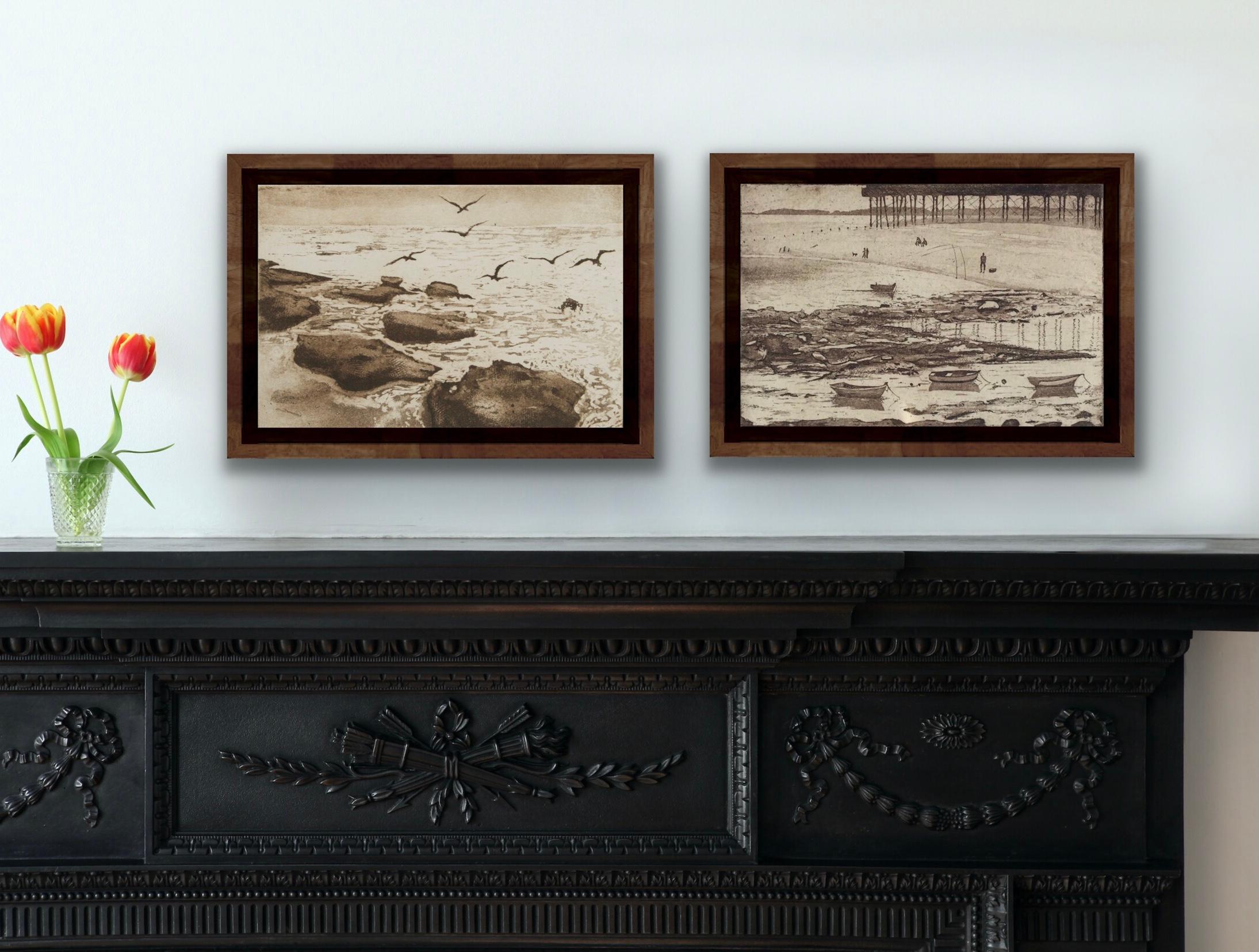 Sea Birds and Beach Life diptych - Gray Landscape Print by Tim Southall
