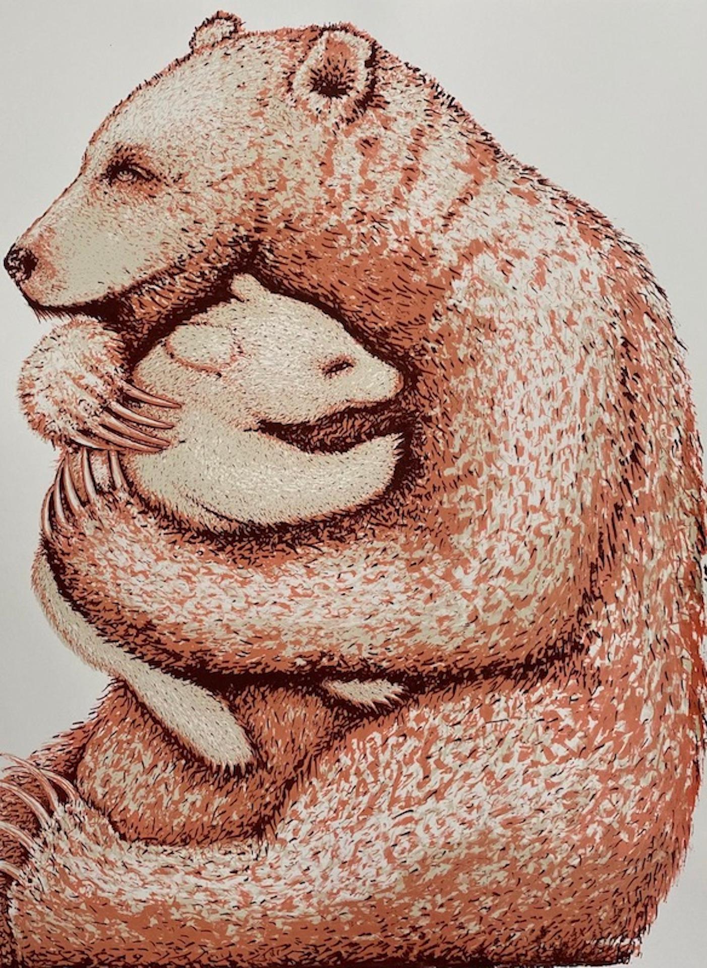 Bär Hugs (Koral), Tierkunst, preiswerte Kunst, limitierte Auflage Kunst