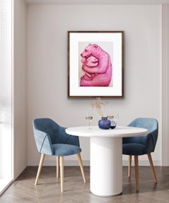 Écharpe Ours Hugs (rose vif), estampe d'ours fantaisie, art animalier, édition limitée