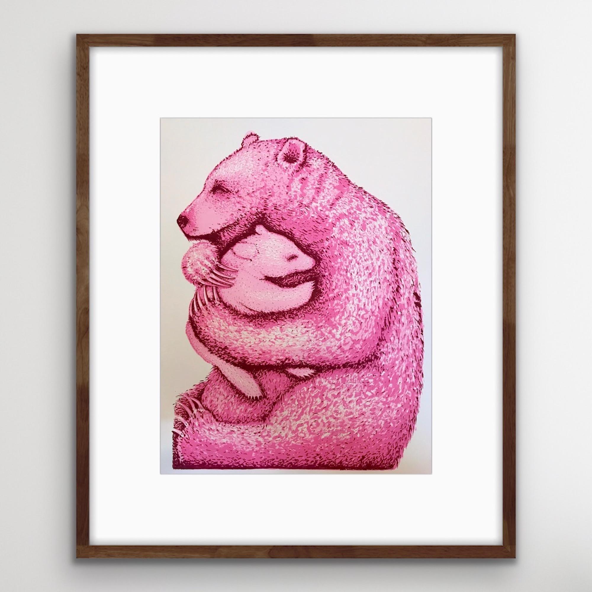 Abrazos de oso (rosa cálido), impresión de oso, arte animal, impresión de edición limitada - Print Contemporáneo de Tim Southall