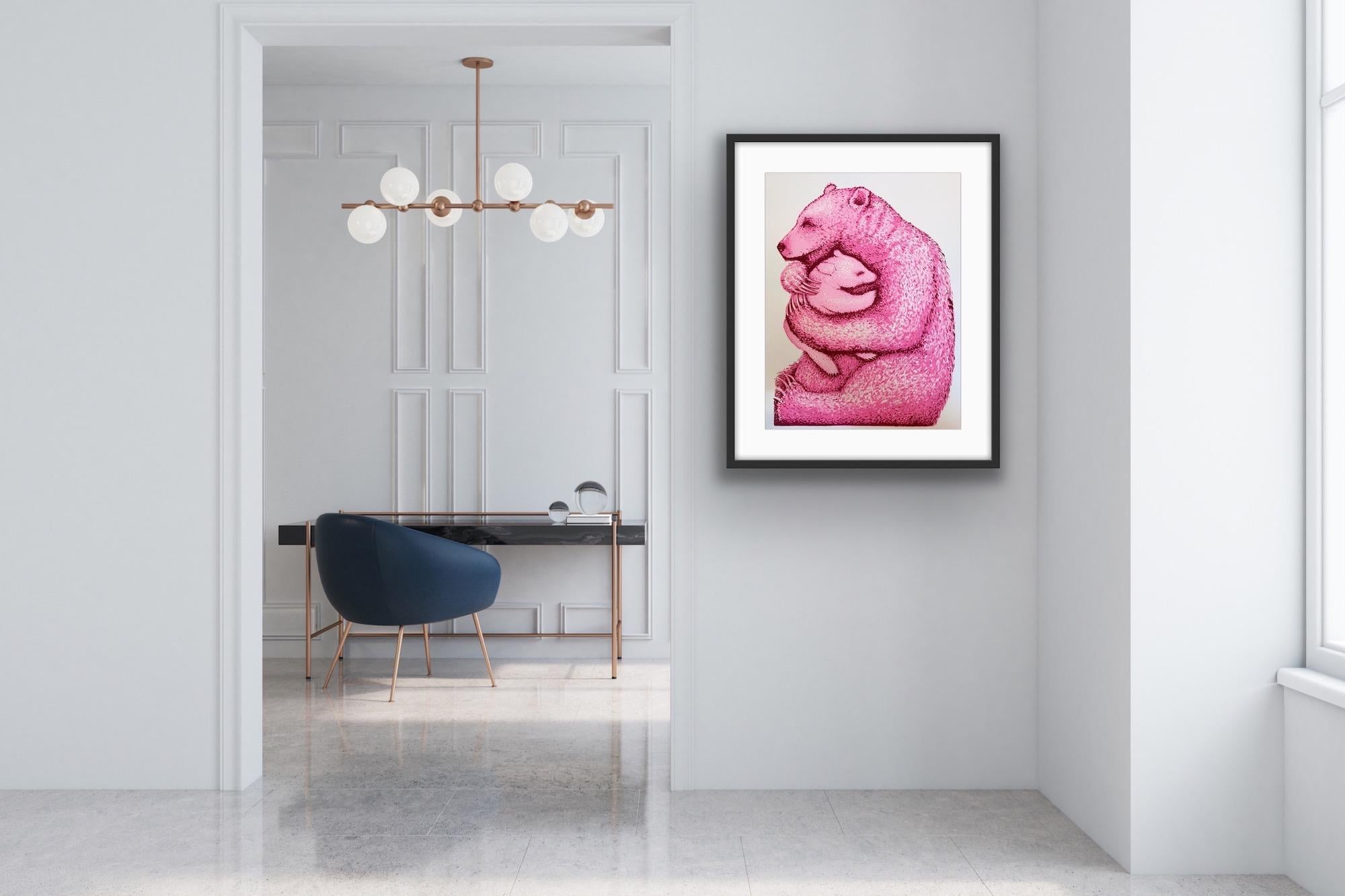 Bear Hugs (Hot Pink), Statement Bear Print, Animal Art, Limited Edition Print For Sale 5