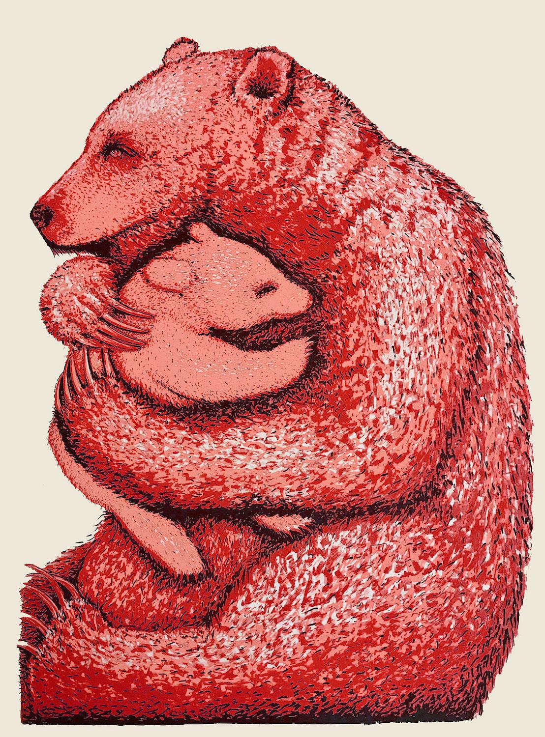 Tim Southall Animal Print – Southall, Bär Hugs, Druck in limitierter Auflage, Tierkunst, preisgekrönte Kunst